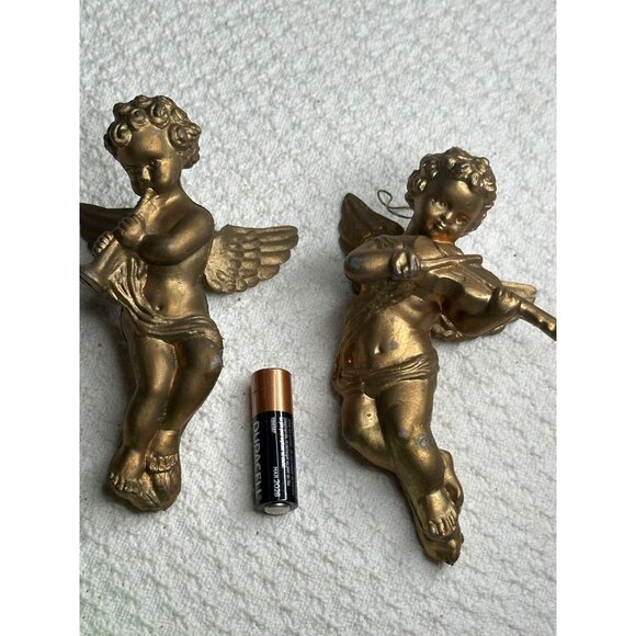 Gold Cherub Plastic Tree Ornaments Hanging Set Musical Instrument Christmas VTG - Picture 2 of 7